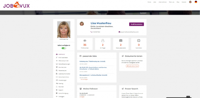 Jobvux - Jobanzeige - Bewerber Portal